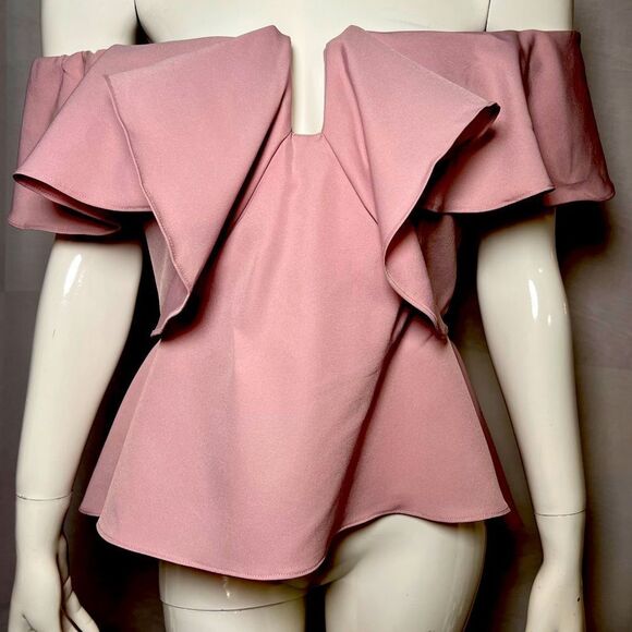 nWOt Hello Miss Women's Large Off Shoulder High Low Pink Ruffle Blouse - Picture 3 of 11